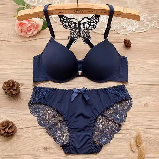 Butterfly Bra Brief Sets Detachable Double Straps Underwear
