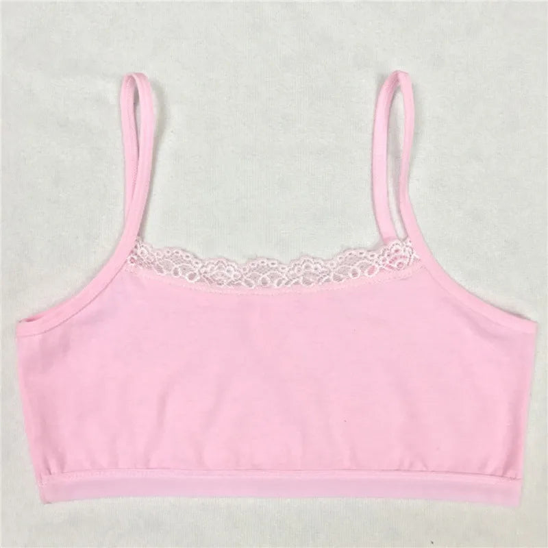 Baywell Girls' Cotton Training Bra - Thin Strap Vest-Style Sling Bra 8-12 Years
