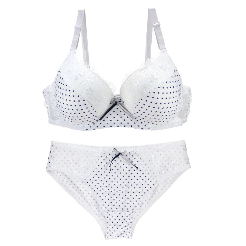 DAINAFANG Women's Underwire Push Up Bra & Brief Set - 3/4 Cup Bow Print Sexy Lingerie 32-44 BCDE
