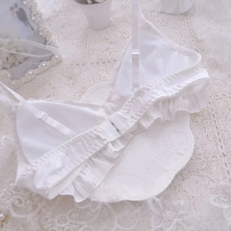 Women's Wireless Lace Bra & Brief Set - Lolita Style 3/4 Cup Push Up Lingerie M-XL