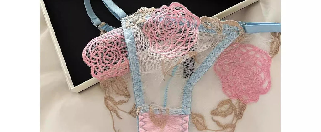 MOYISU Women's Underwire Bra & Brief Set - 3/4 Cup Push Up Plunge Embroidery S-4XL