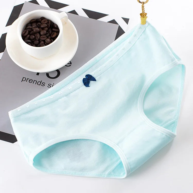 AIANGELAQIN Women's Cotton Briefs - Seamless Mid-Rise Underwear with Bow & Lace Trim M-XXL