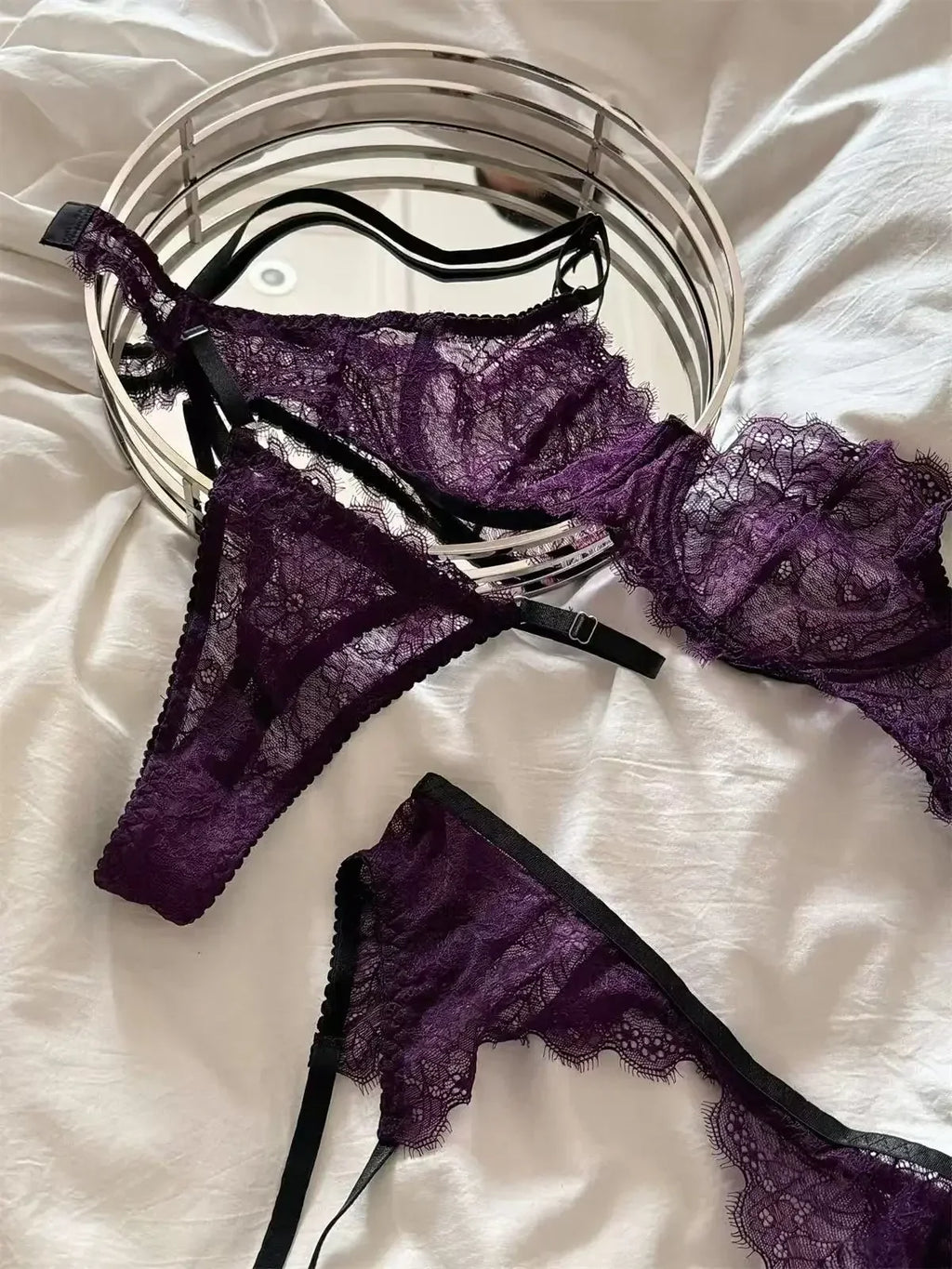 Koedse Sert Women's Seamless Underwire Bra & Brief Set - 3/4 Cup Push Up Bow Sexy Lingerie