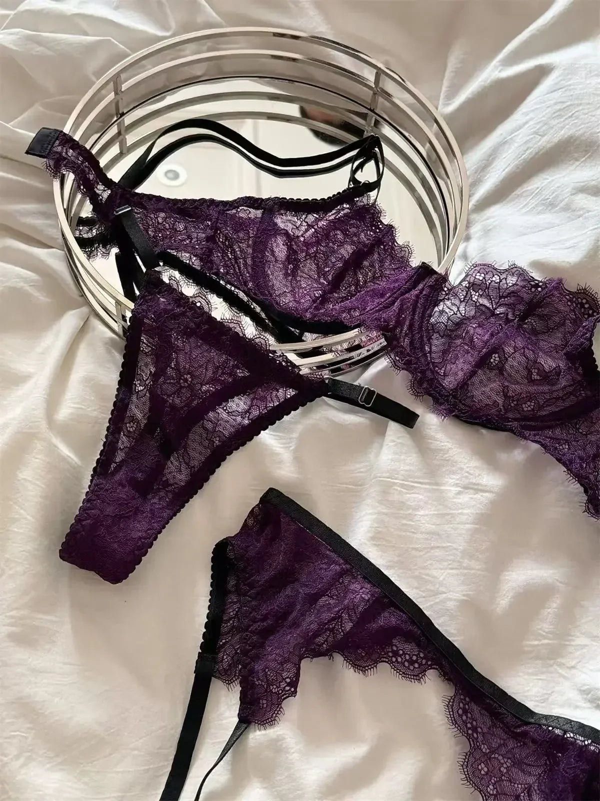 Koedse Sert Women's Seamless Underwire Bra & Brief Set - 3/4 Cup Push Up Bow Sexy Lingerie