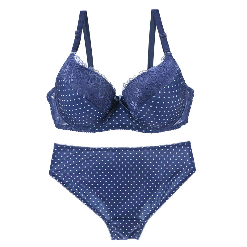 DAINAFANG Women's Underwire Push Up Bra & Brief Set - 3/4 Cup Bow Print Sexy Lingerie 32-44 BCDE