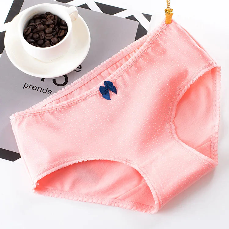 AIANGELAQIN Women's Cotton Briefs - Seamless Mid-Rise Underwear with Bow & Lace Trim M-XXL
