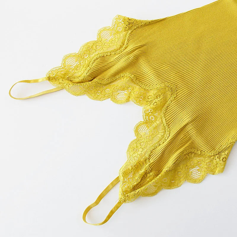 BIRDTREE 70% Silk 30% Cotton Lace Camisole - Women's Adjustable Strap Tank Top Summer Sleepwear