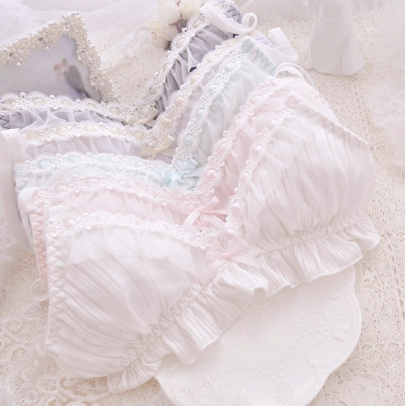 Women's Wireless Lace Bra & Brief Set - Lolita Style 3/4 Cup Push Up Lingerie M-XL