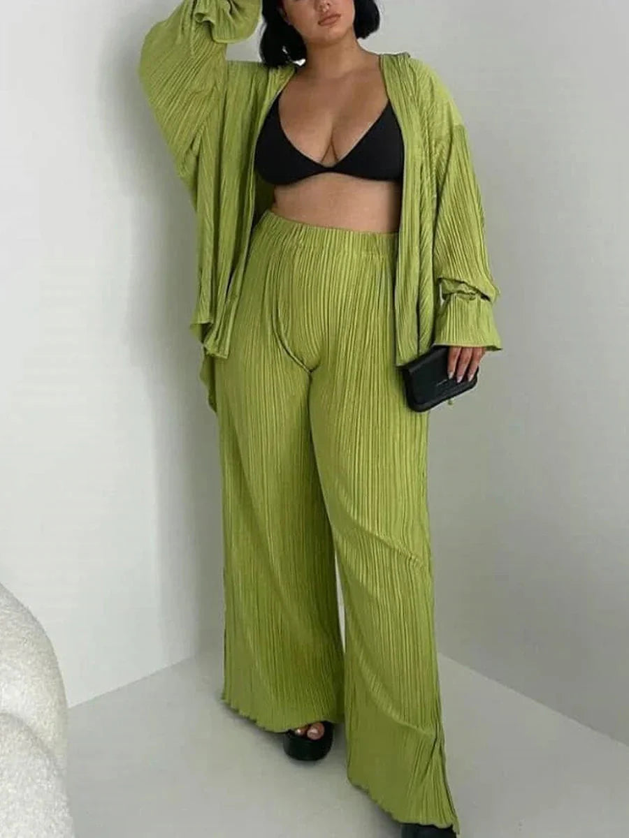 Women's Two-Piece Outfit - V-Neck Top & Wide Leg Pants NoEnName_Null