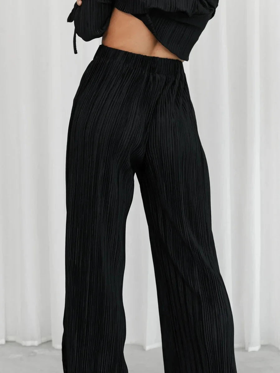 Women's Two-Piece Outfit - V-Neck Top & Wide Leg Pants NoEnName_Null