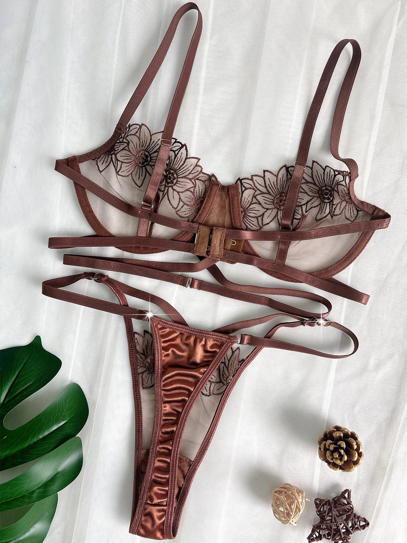 Women's Underwire Floral Embroidery Bra & Brief Set - Unlined Sexy Lingerie S-XL