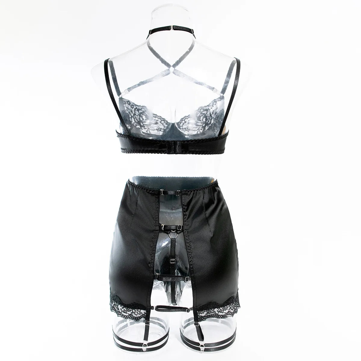 ELLOLACE Women's Sexy Lace Lingerie Set - Underwire Bra & Brief with Garter 3-Piece Set