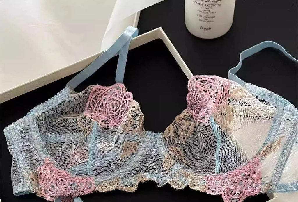 MOYISU Women's Underwire Bra & Brief Set - 3/4 Cup Push Up Plunge Embroidery S-4XL