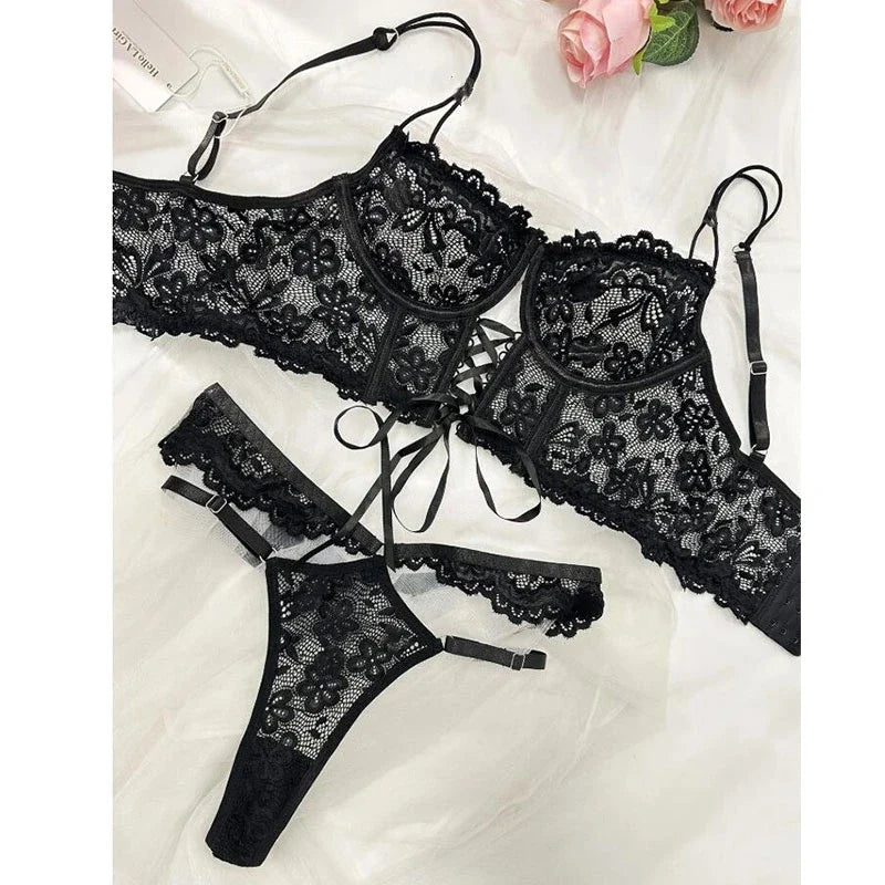 Women's Sexy Floral Underwire Bra & Brief Set - Unlined Romantic Lingerie