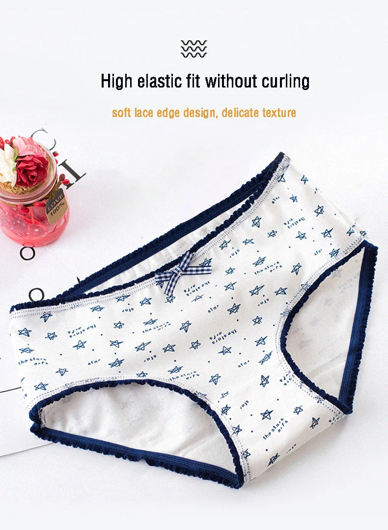 AIANGELAQIN Women's Cotton Briefs - Seamless Mid-Rise Underwear with Bow & Lace Trim M-XXL