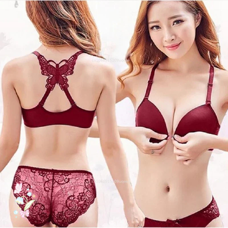Butterfly Bra Brief Sets Detachable Double Straps Underwear