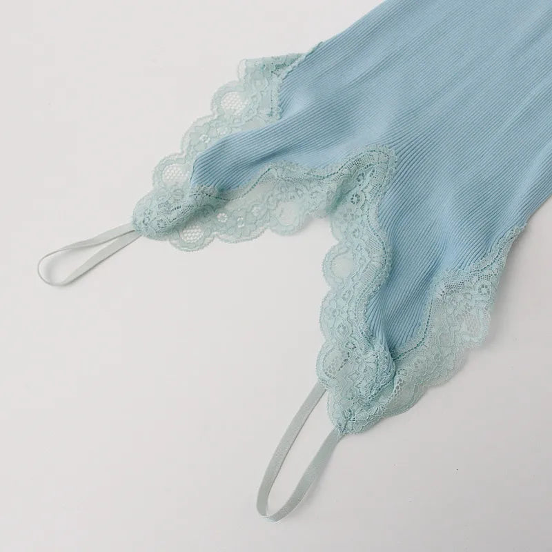 BIRDTREE 70% Silk 30% Cotton Lace Camisole - Women's Adjustable Strap Tank Top Summer Sleepwear