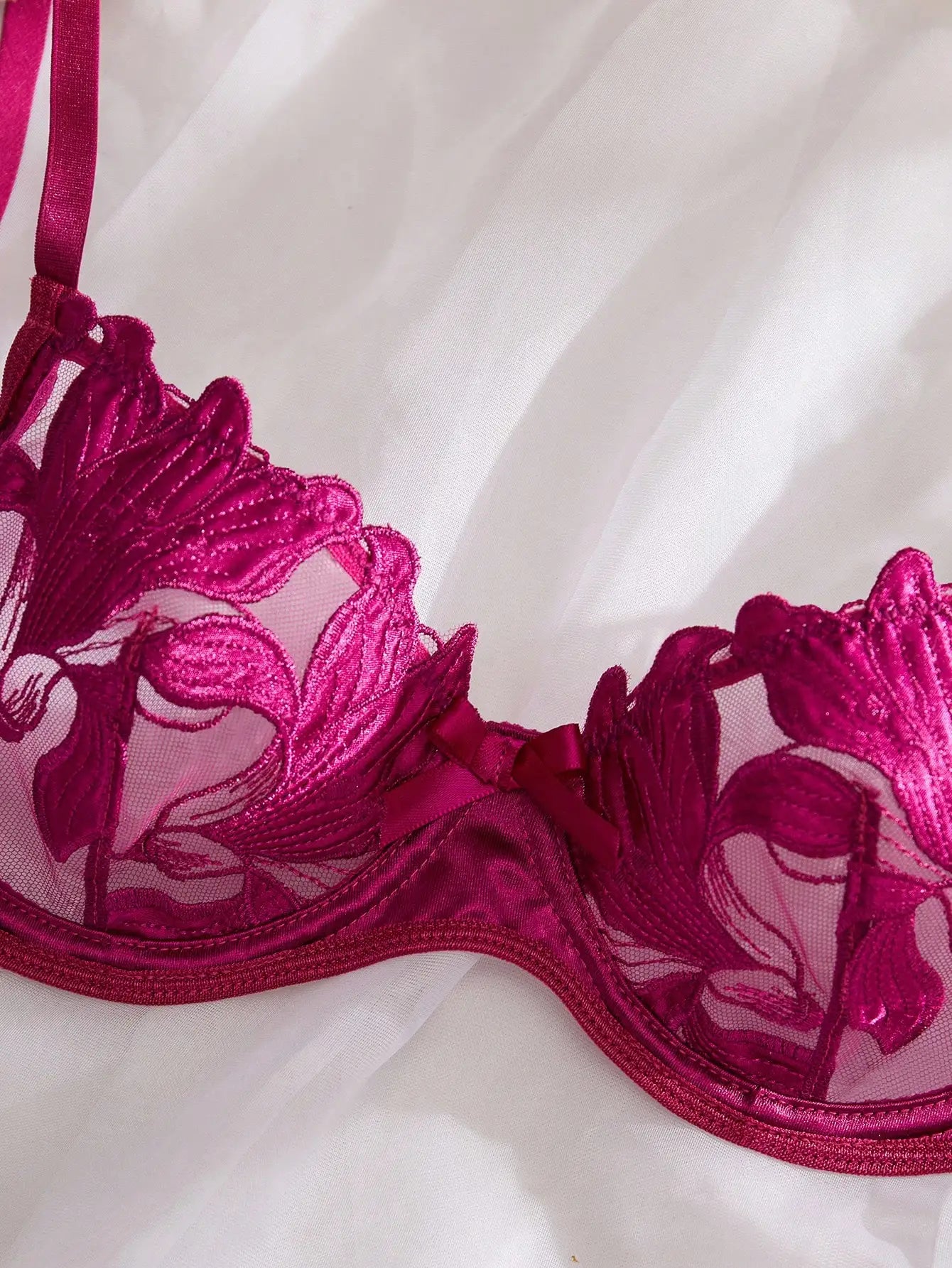 CasLand Women's Purple Underwire Bra & Brief Set - 3/4 Cup Push Up Floral Embroidery 75-90 ABC