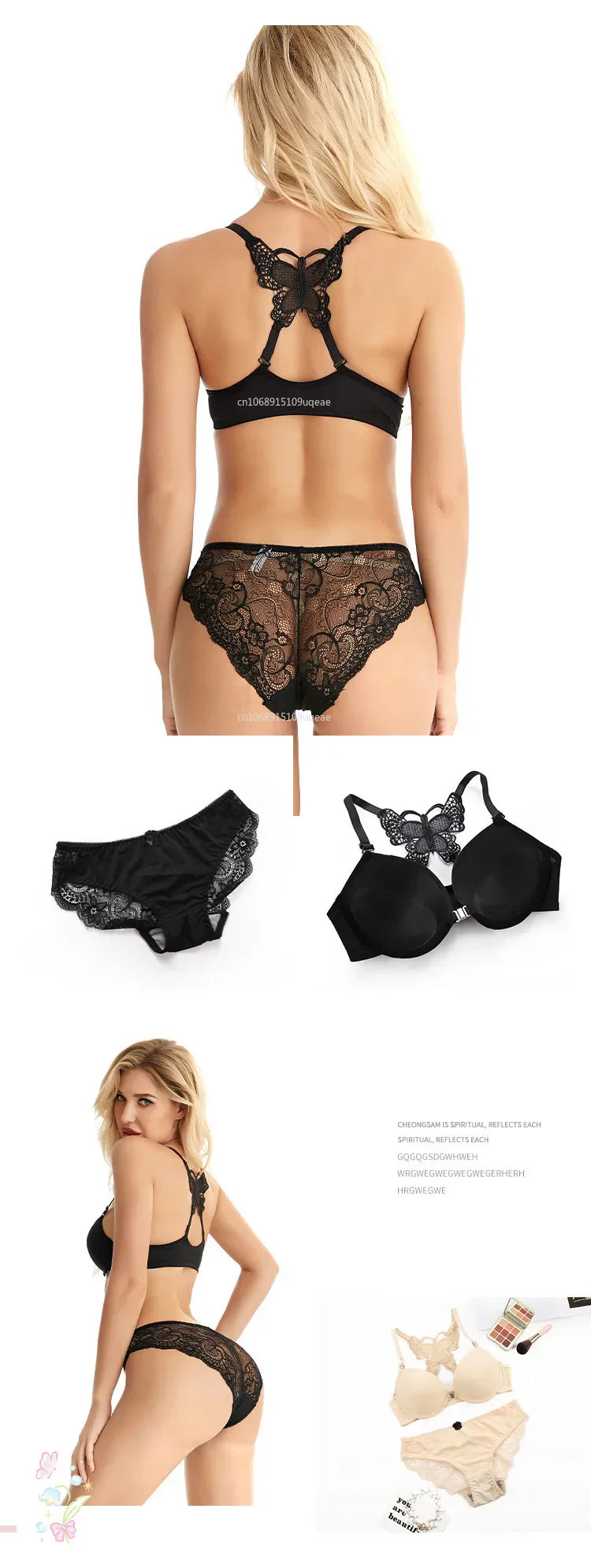 Butterfly Bra Brief Sets Detachable Double Straps Underwear