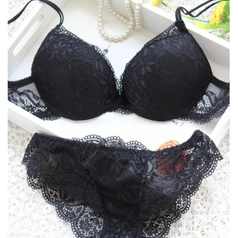 Women's Wireless Padded Lace Bra & Brief Set - 3/4 Cup Sexy Lingerie
