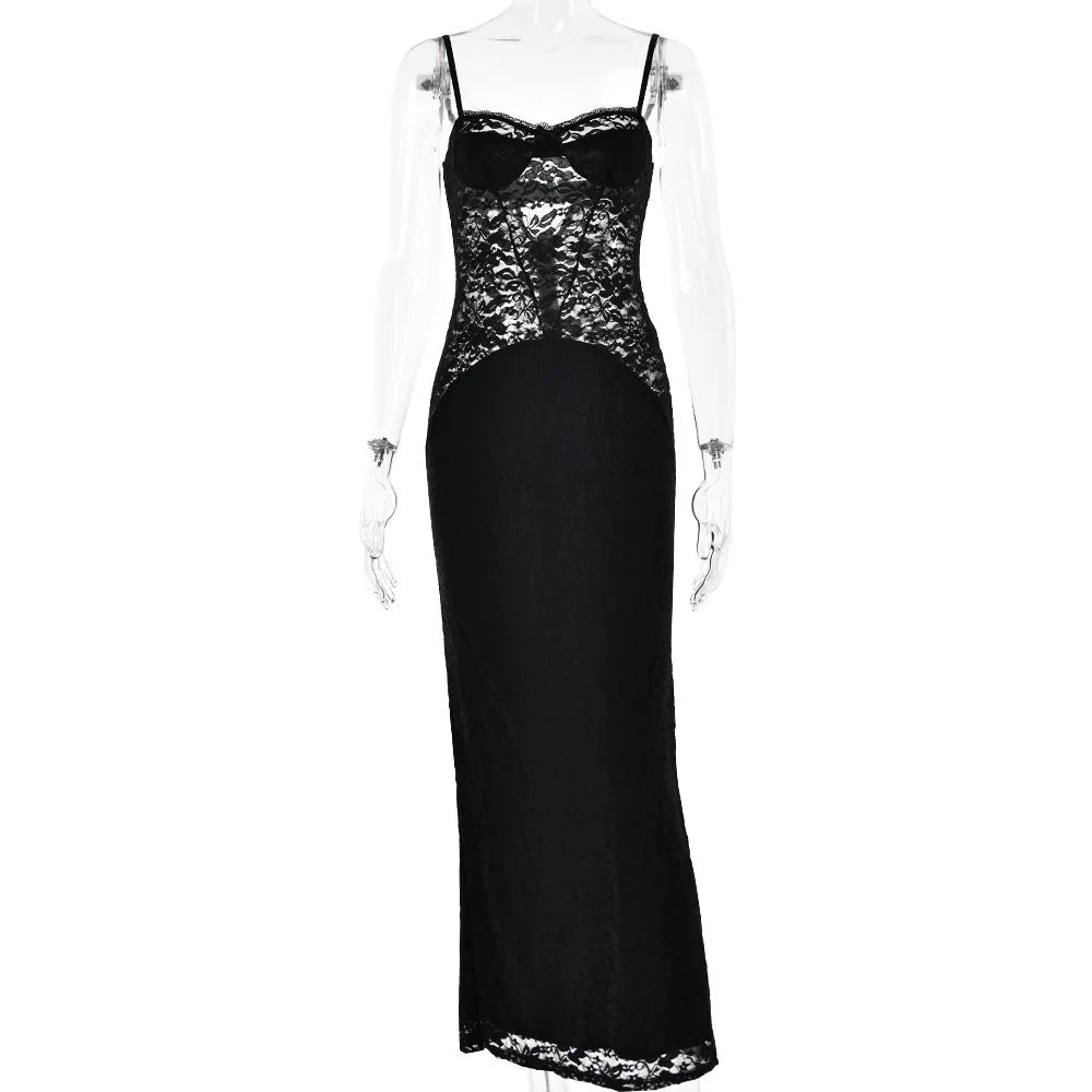 Women's Lace Sheer Strap Fashion Sexy Party Evening Gown