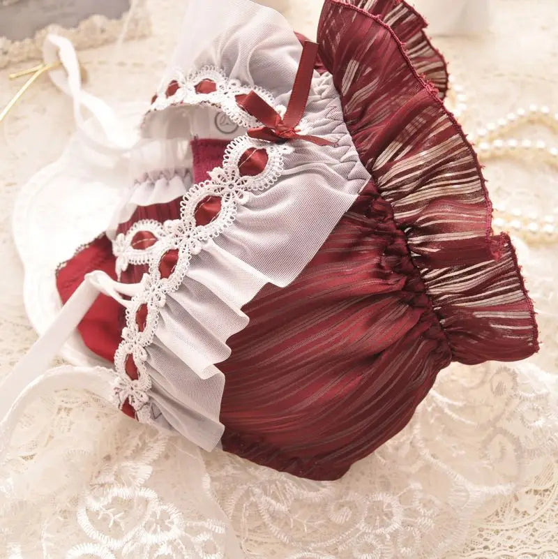 Women's Wireless Lace Bra & Brief Set - Lolita Style 3/4 Cup Push Up Lingerie M-XL