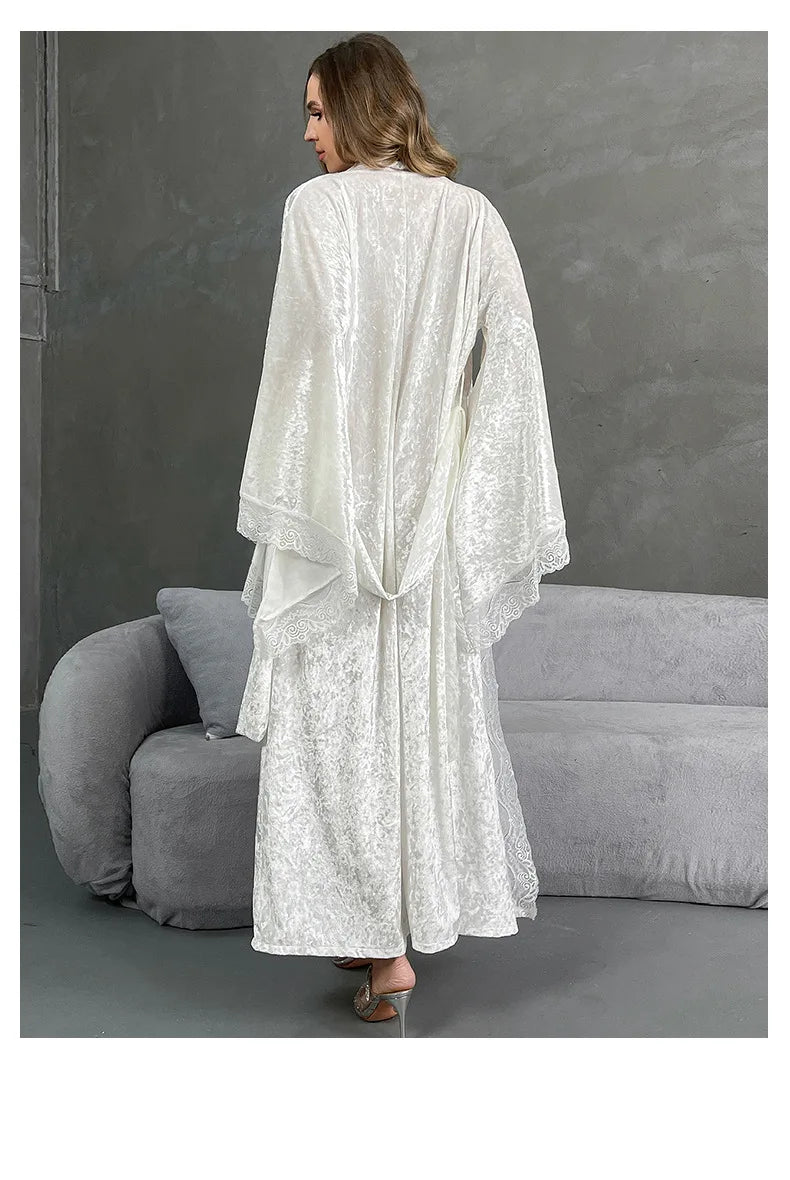 YZYOUTHZING Women's Velvet Long Robe - Ankle-Length Kimono Bathrobe with Lace Trim Sleepwear Nightgown