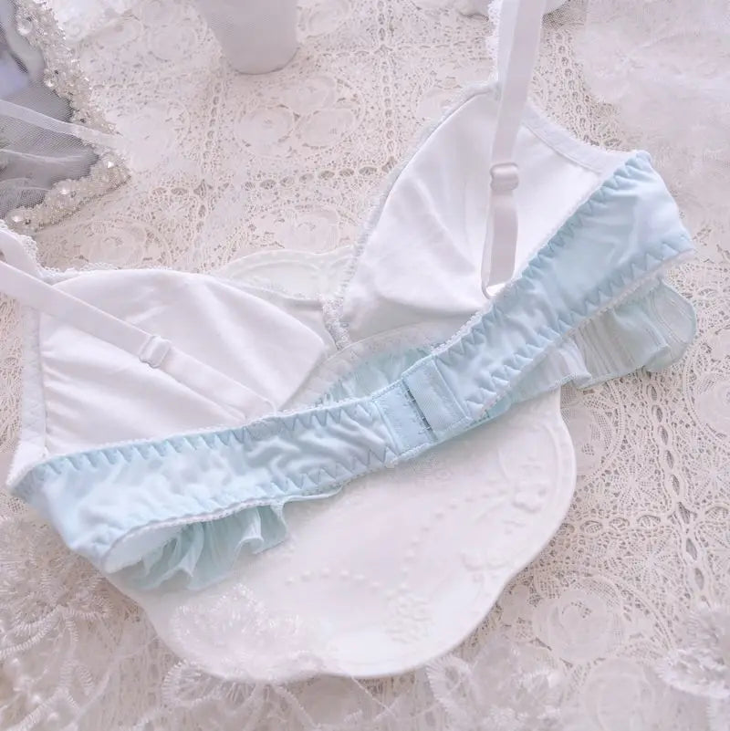 Women's Wireless Lace Bra & Brief Set - Lolita Style 3/4 Cup Push Up Lingerie M-XL