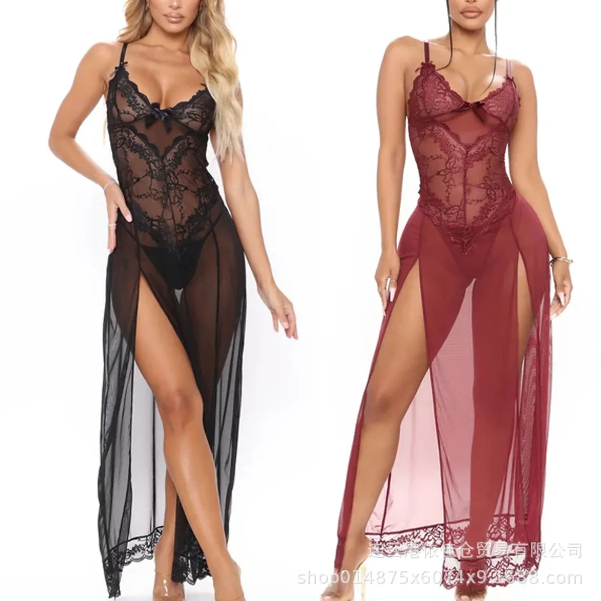 Sexy Lace Nightgown with Side Slit