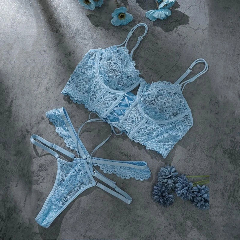 Women's Sexy Floral Underwire Bra & Brief Set - Unlined Romantic Lingerie