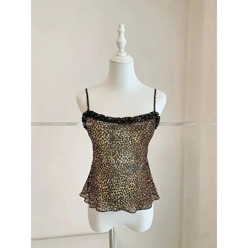 Women's 100% Silk Leopard Print Camisole - Strapless Lace Trim Tank Top Summer 2025
