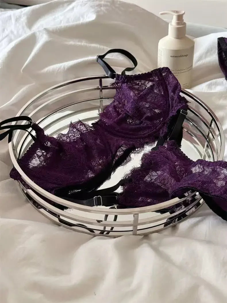 Koedse Sert Women's Seamless Underwire Bra & Brief Set - 3/4 Cup Push Up Bow Sexy Lingerie