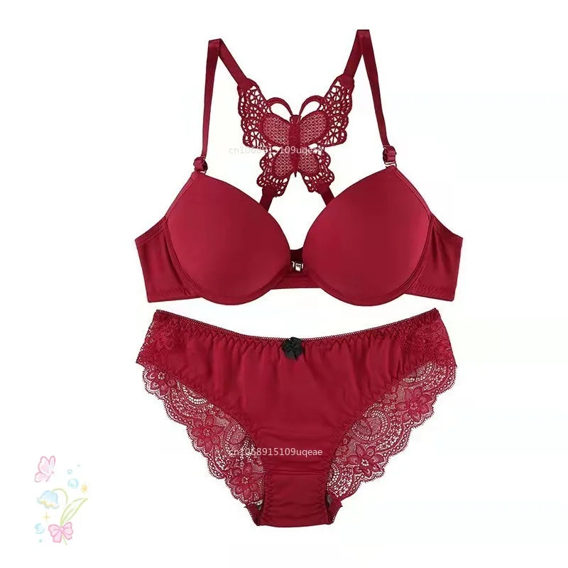 Butterfly Bra Brief Sets Detachable Double Straps Underwear