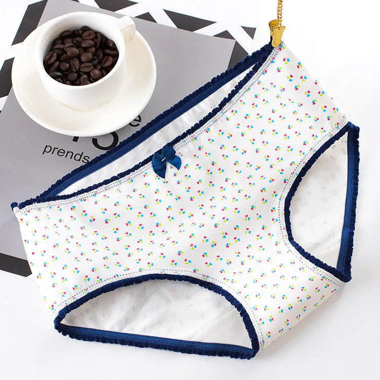 AIANGELAQIN Women's Cotton Briefs - Seamless Mid-Rise Underwear with Bow & Lace Trim M-XXL