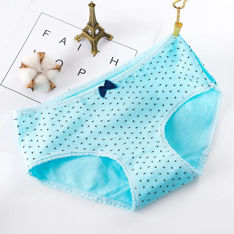 AIANGELAQIN Women's Cotton Briefs - Seamless Mid-Rise Underwear with Bow & Lace Trim M-XXL