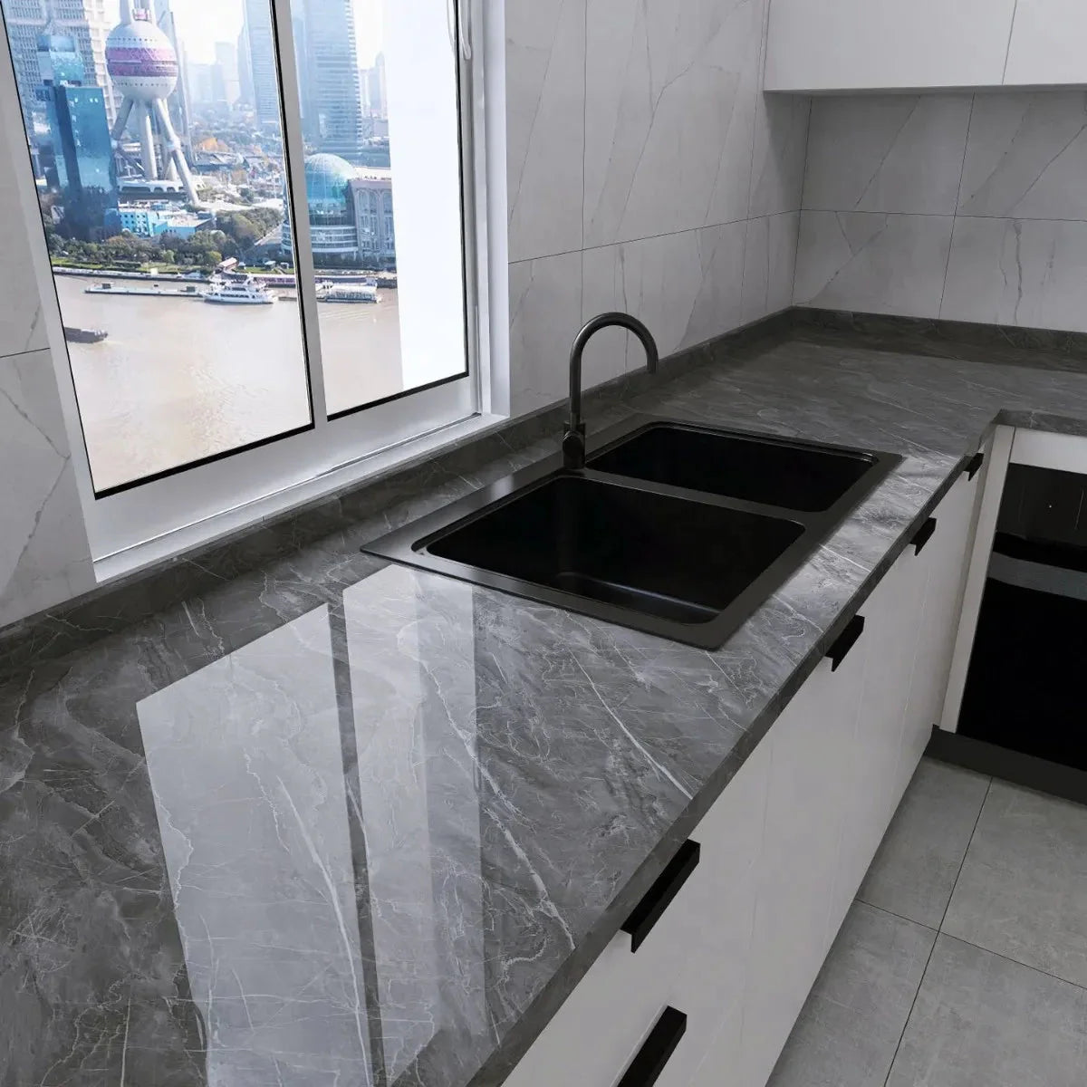 Kitchen living room waterproof and oil-proof sticker self-adhesive 40cm renovation marble thickened wallpaper wallpaper home The Max Mall