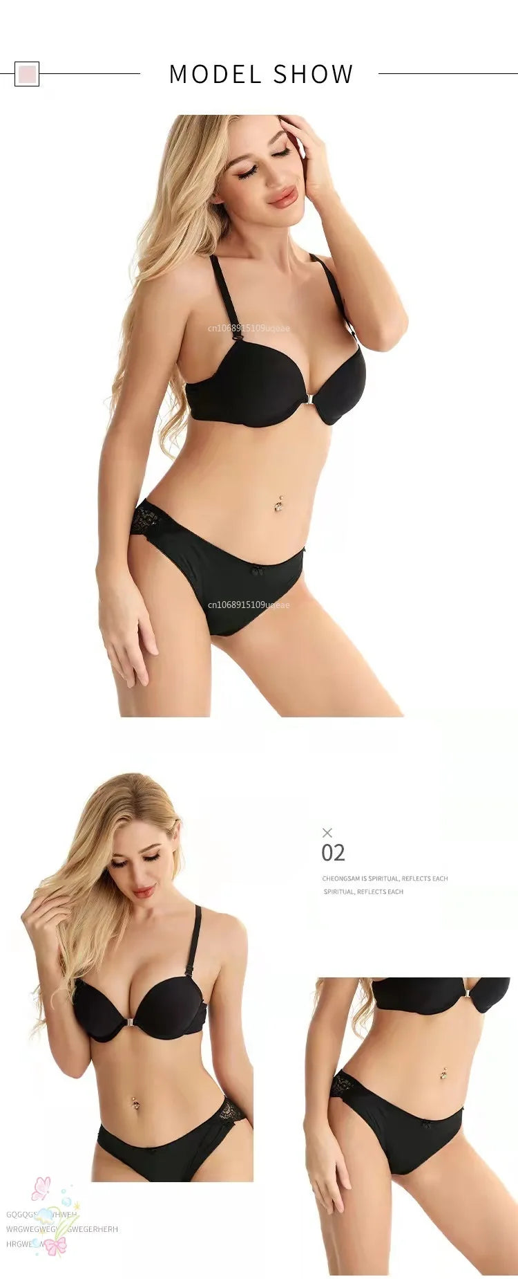 Butterfly Bra Brief Sets Detachable Double Straps Underwear