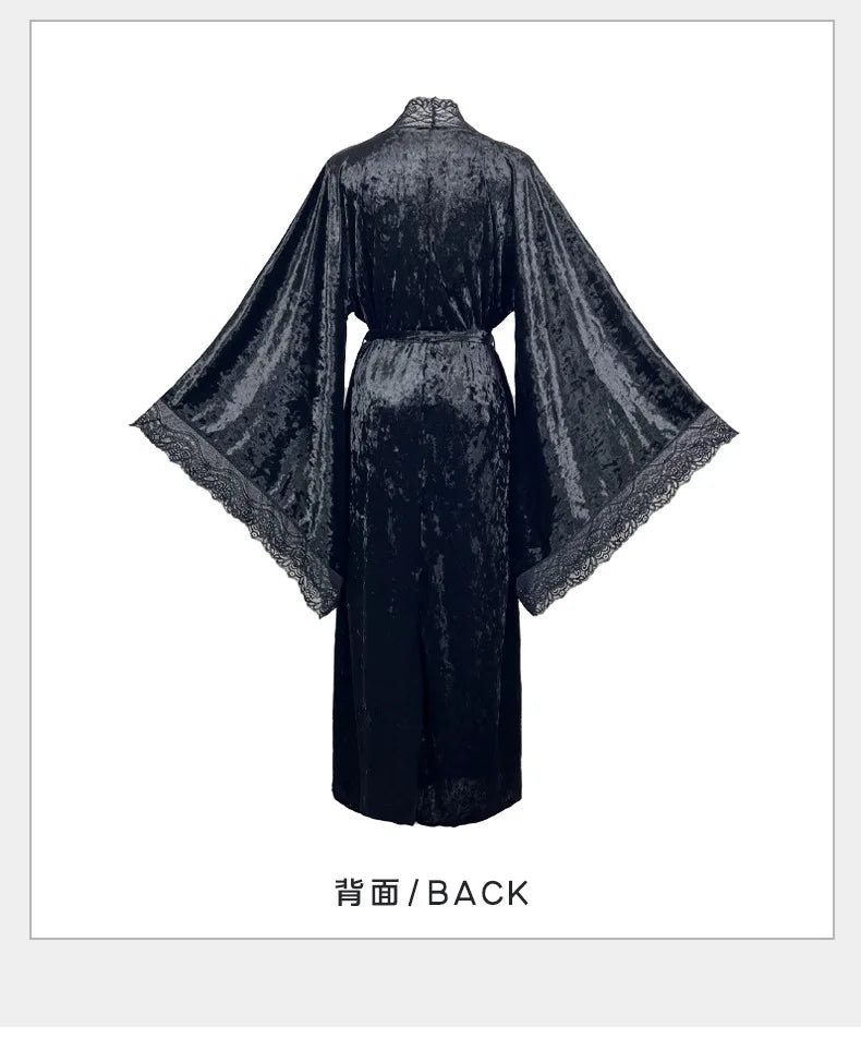YZYOUTHZING Women's Velvet Long Robe - Ankle-Length Kimono Bathrobe with Lace Trim Sleepwear Nightgown